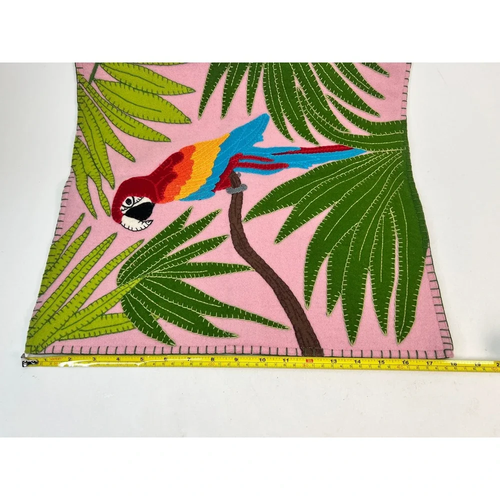 Jan Constantine England Parrot Embroidered Pink Felt‎ Pillow Cover Decor